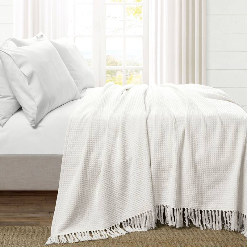 Lush Decor Waffle Cotton Knit Blanket/Coverlet
