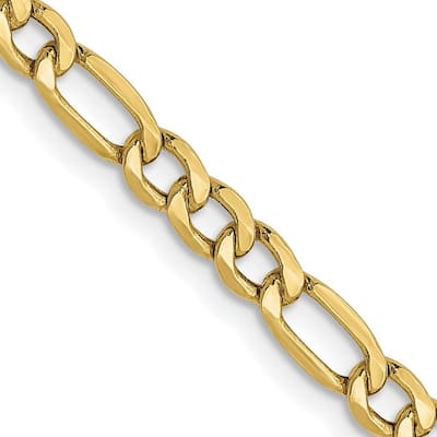 Curata 10k Yellow Gold 3.5mm Semi-solid Figaro Link Chain Necklace Options: 16 18 20 24