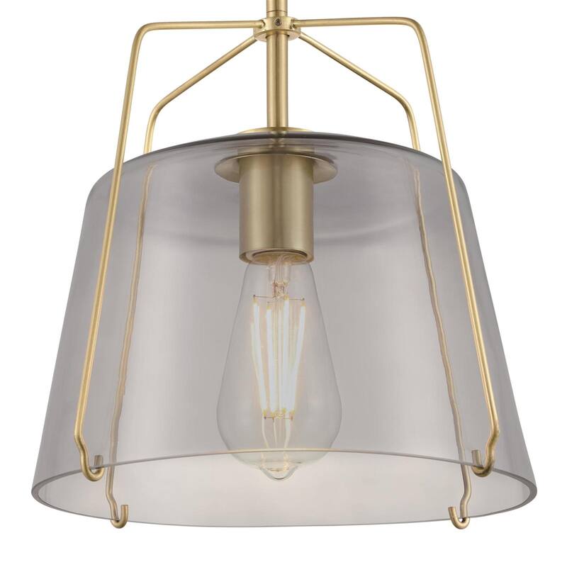Westinghouse Lighting Hallein One Light Indoor Pendant, Champagne Brass Finish, Smoke Grey Glass - 1-Light