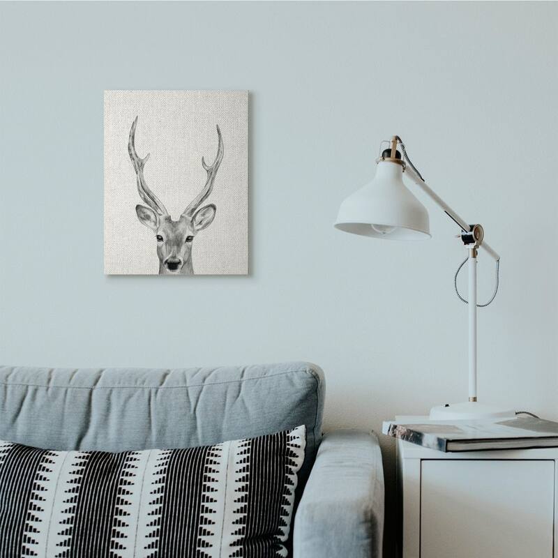 Stupell Deer Portrait Grey Drawing Design Canvas Wall Art