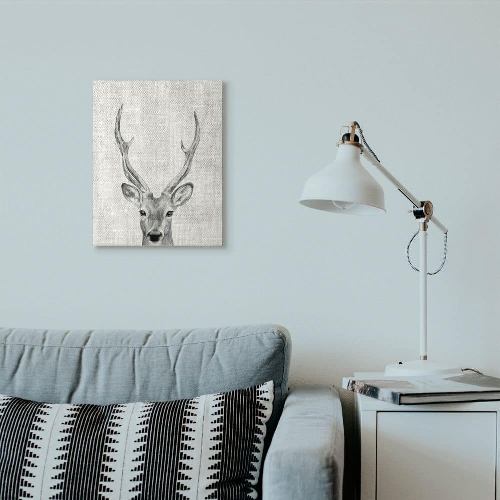 Stupell Deer Portrait Grey Drawing Design Canvas Wall Art
