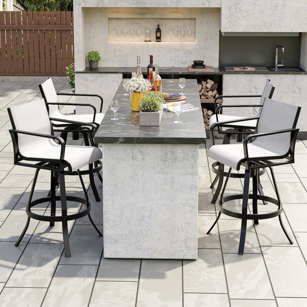 Outdoor Bar Stools Set of 4 Aluminum Swivel Bar Chairs with Sunbrella Textilene Mesh - See Picture