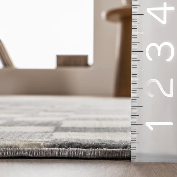 dimension image slide 3 of 5, Nuloom Dominique Abstract Checkered Fringe Area Rug