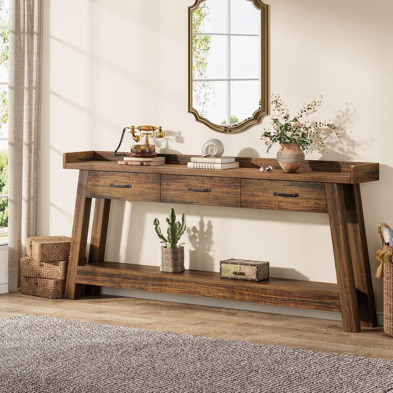 70.9-Inch Console Table with 3-Drawer, 2-Tier Sofa Table for Entryway