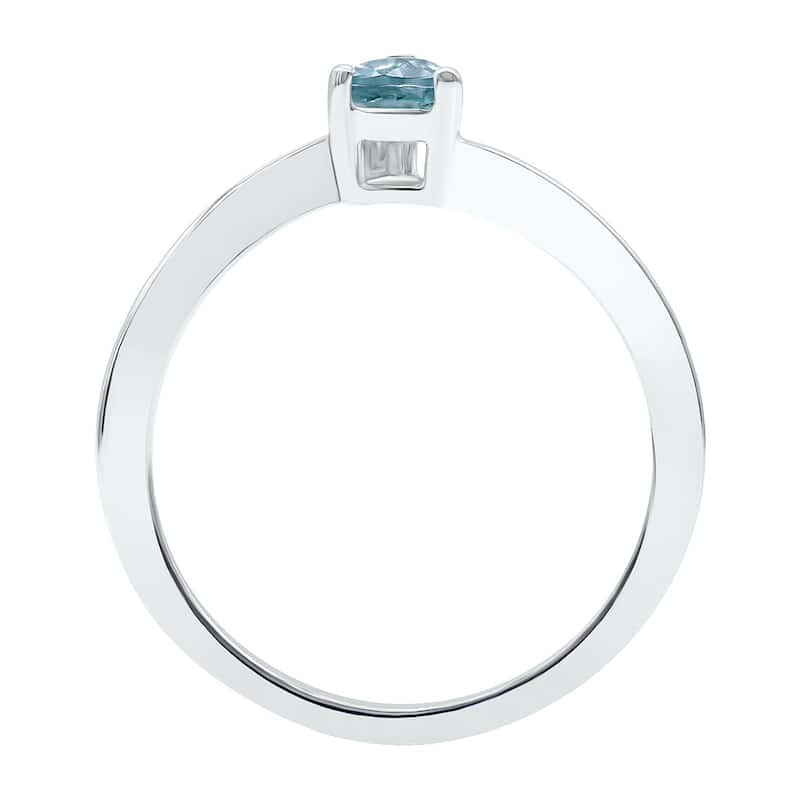 Women's Solitaire Aquamarine Wave Ring in 10K White Gold