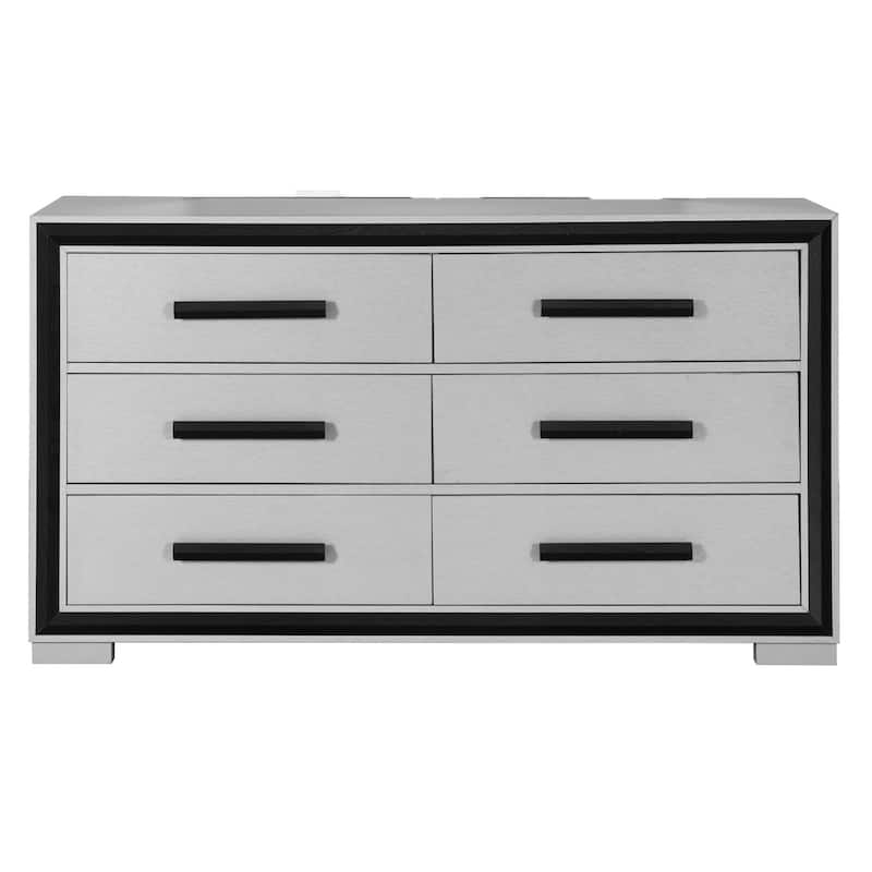 HomeRoots 60" Gray And Black Wood Six Drawer Double Dresser