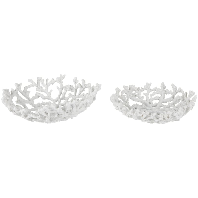 White Resin Textured Coral Decorative Bowl Decorative Bowl (Set of 2)