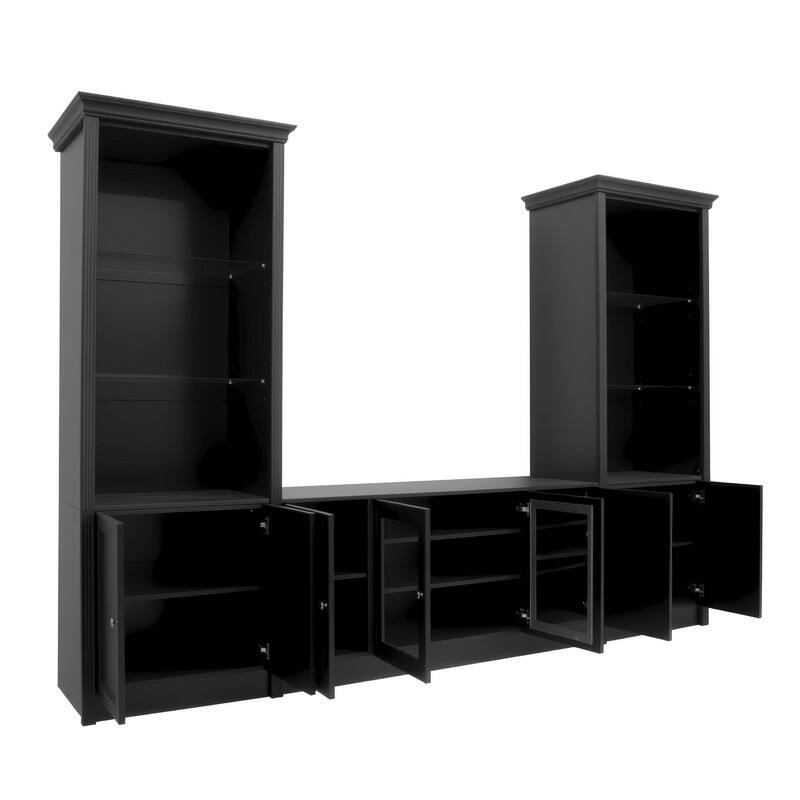Modern 128.2" Wall Unit Entertainment Center for TVs up to 80", TV Stand Media Console with Bookshelves and Glass Cabinets