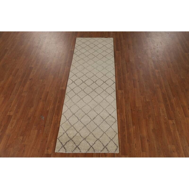All-Over Trellis Moroccan Oriental Runner Rug Handmade Wool Carpet - 2'6" x 7'11"