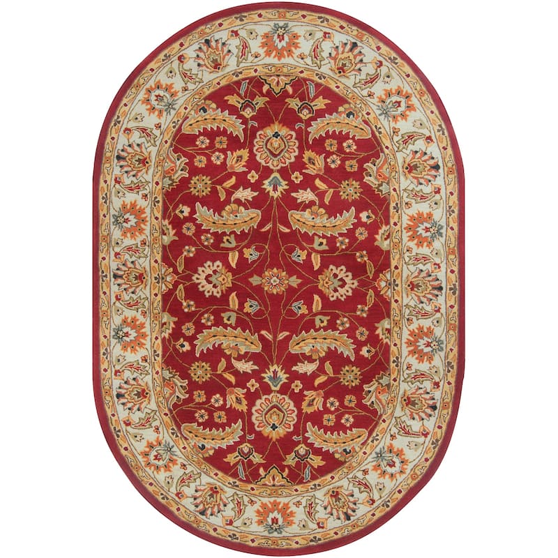 Livabliss Traditional Caesar Border Area Rug - 6' x 9' Oval - Red/Ivory