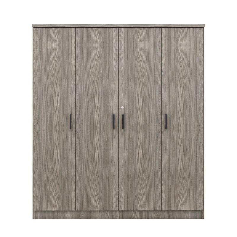 4-Door Wardrobe with Hanging Clothes Rod, Shelves & 1 Lockable Drawer, Industrial Free-Standing Armoire Closet for Bedroom, Grey