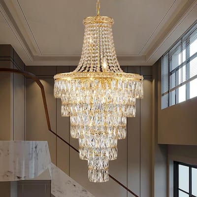 KAYLA High Ceiling Chandelier 13-Light Gold Modern Crystal Chandeliers Pendant Light Foyer Chandelier Fixtures