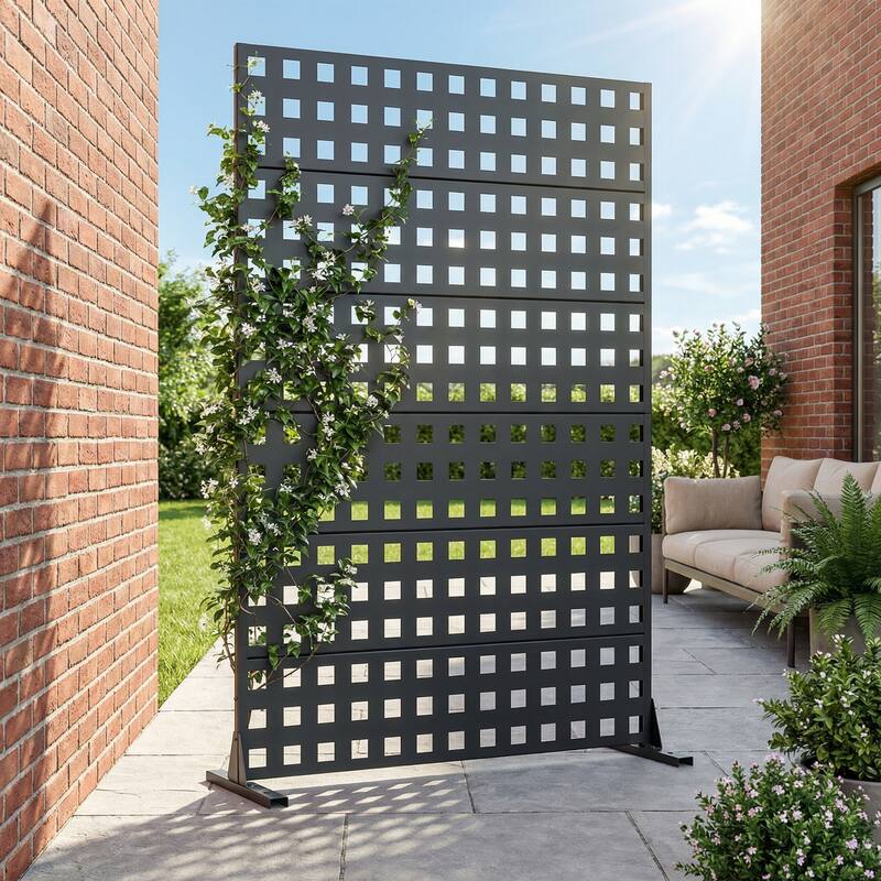 Outdoor Rectangle Privacy Screens Metal Screen Fence Panel - Black - 72"x47"