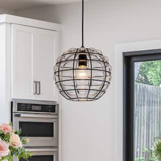 9.84 in. Industrial Clear Grid Glass Pendant Light