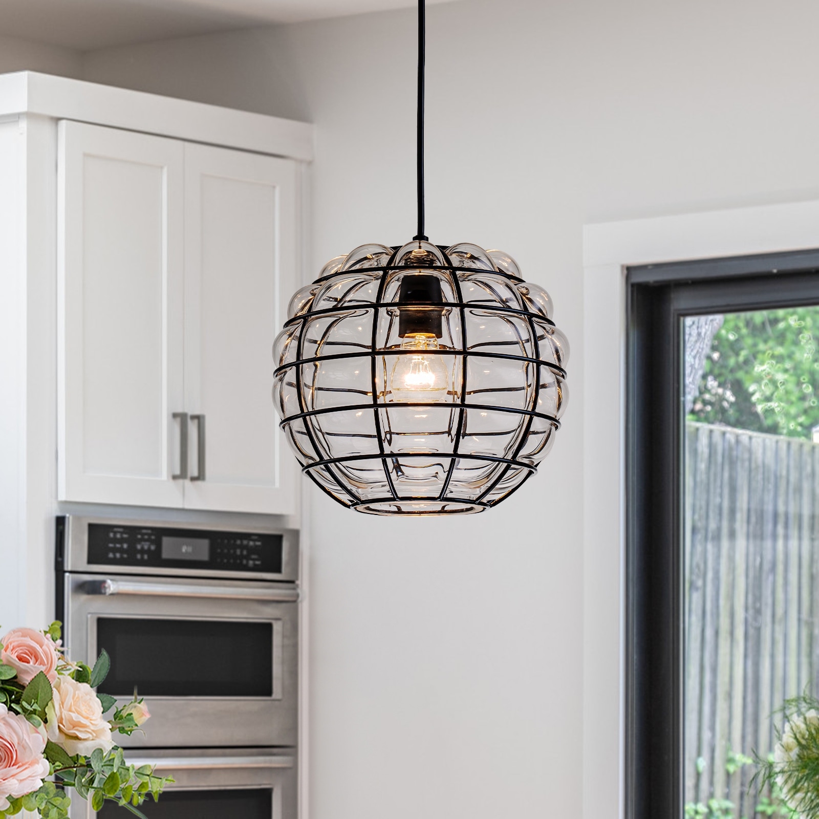 9.84 in. Industrial Clear Grid Glass Pendant Light