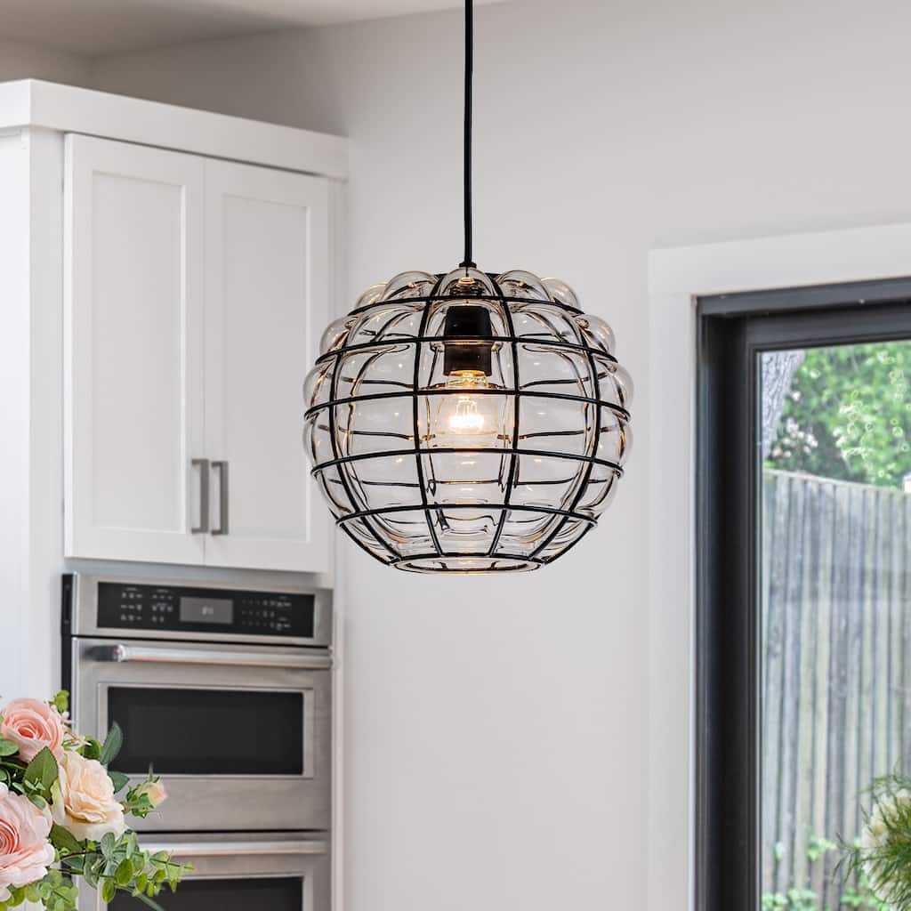 9.84 in. Industrial Clear Grid Glass Pendant Light