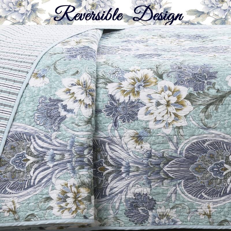 Cozy Line Jasmine Floral 3-piece Reversible Cotton Quilt BeddingSet