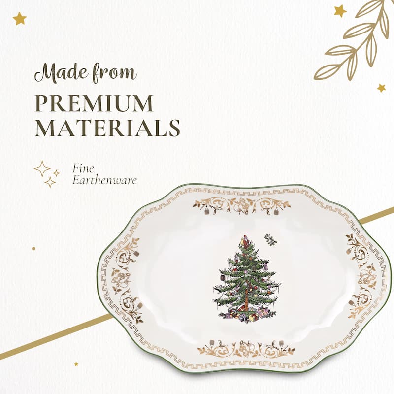 Spode Christmas Tree Gold Medium Oval Platter - 13-Inch