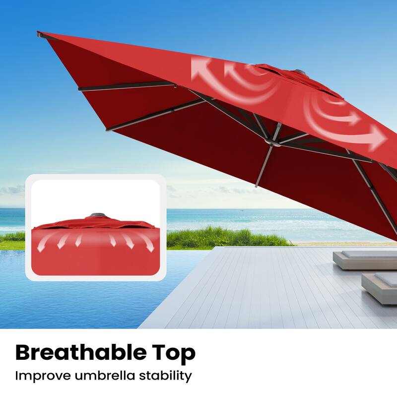 10x13FT Patio Cantilever Umbrella Outdoor Offset Umbrella 360-Degree Rotation with No Base