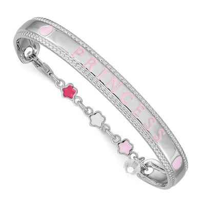 Curata 925 Sterling Silver 6mm Childrens Pink Enameled PRINCESS Bangle Bracelet