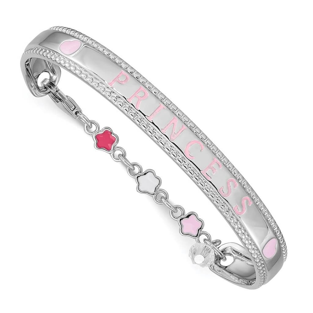 Curata 925 Sterling Silver 6mm Childrens Pink Enameled PRINCESS Bangle Bracelet