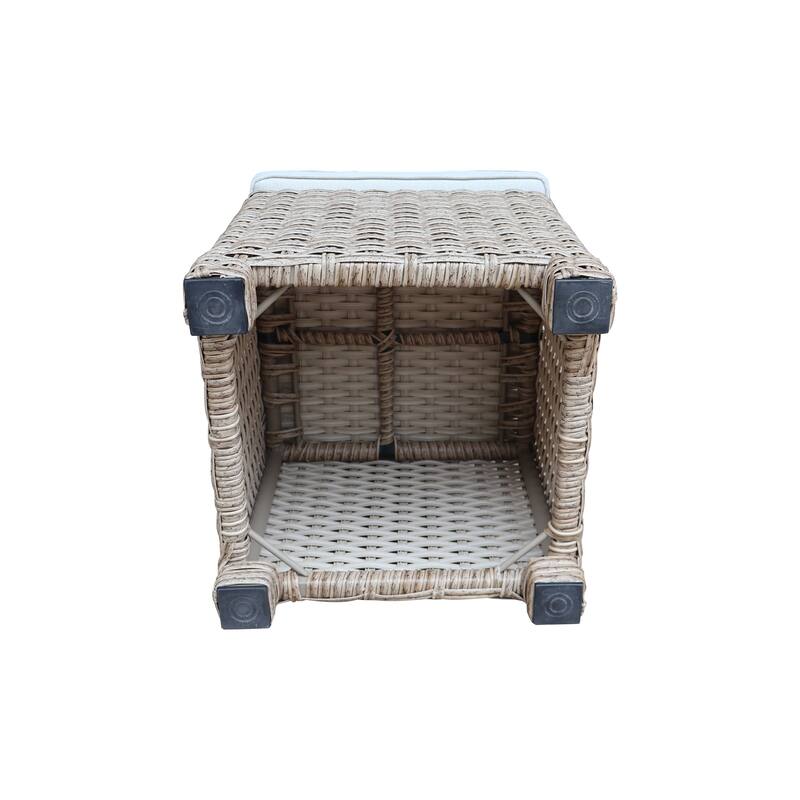 Outdoor Set of Two Wicker Stools with Cushions