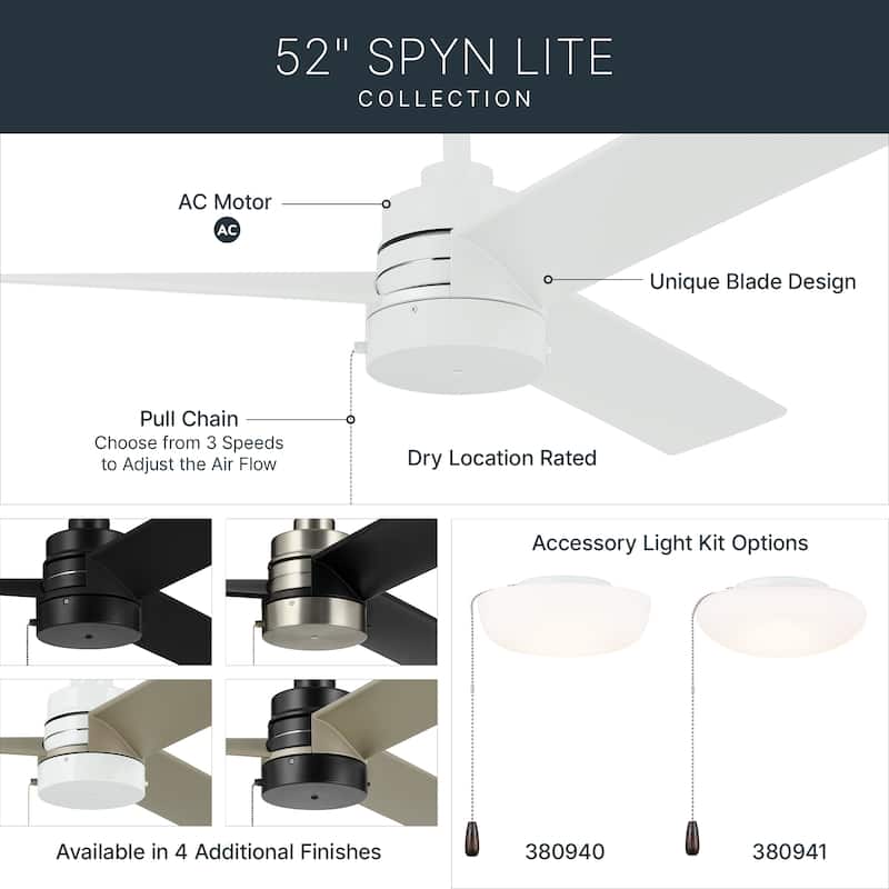 52 Inch Spyn Lite Fan in White with Matte White Blades
