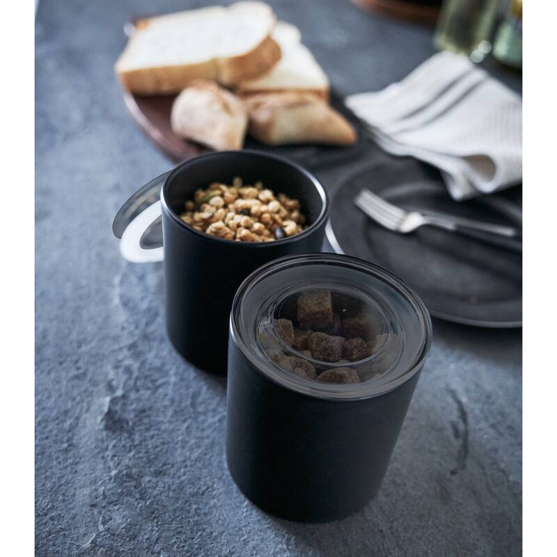 Yamazaki Home Ceramic Canister - Two Sizes, Ceramic, Large, 2.1 cups, 500 milliliters - L 4.13 x W 4.13 x H 4.72 inches