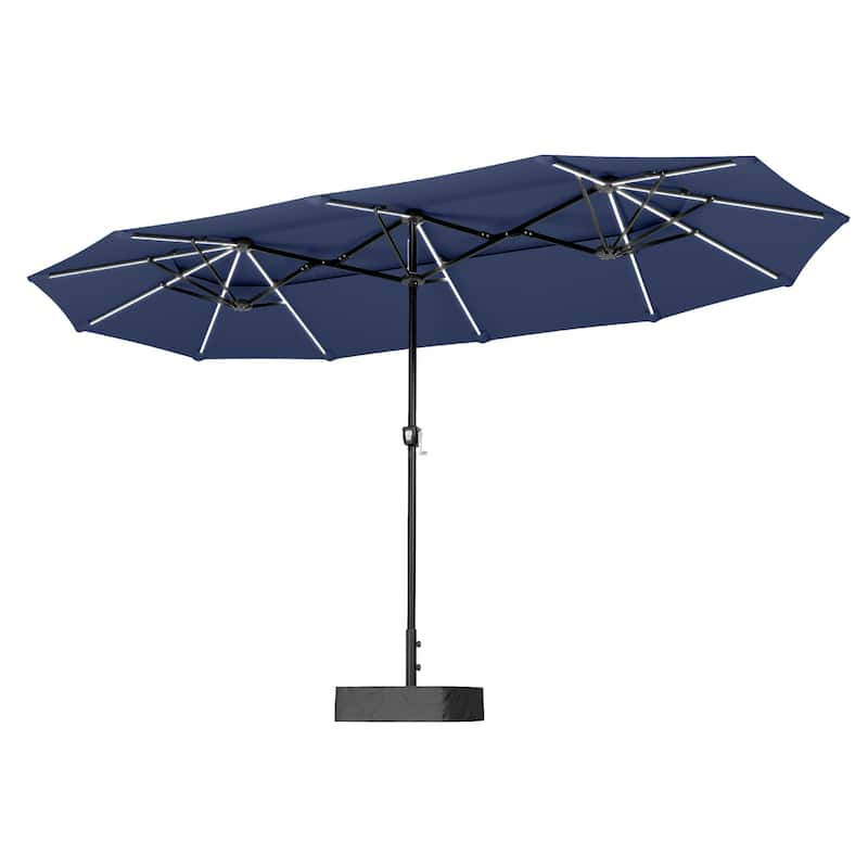 MAISON ARTS 13ft Double-Sided Outdoor Umbrella, 2-Tier Vented Market Umbrella with Colored Lights and Base