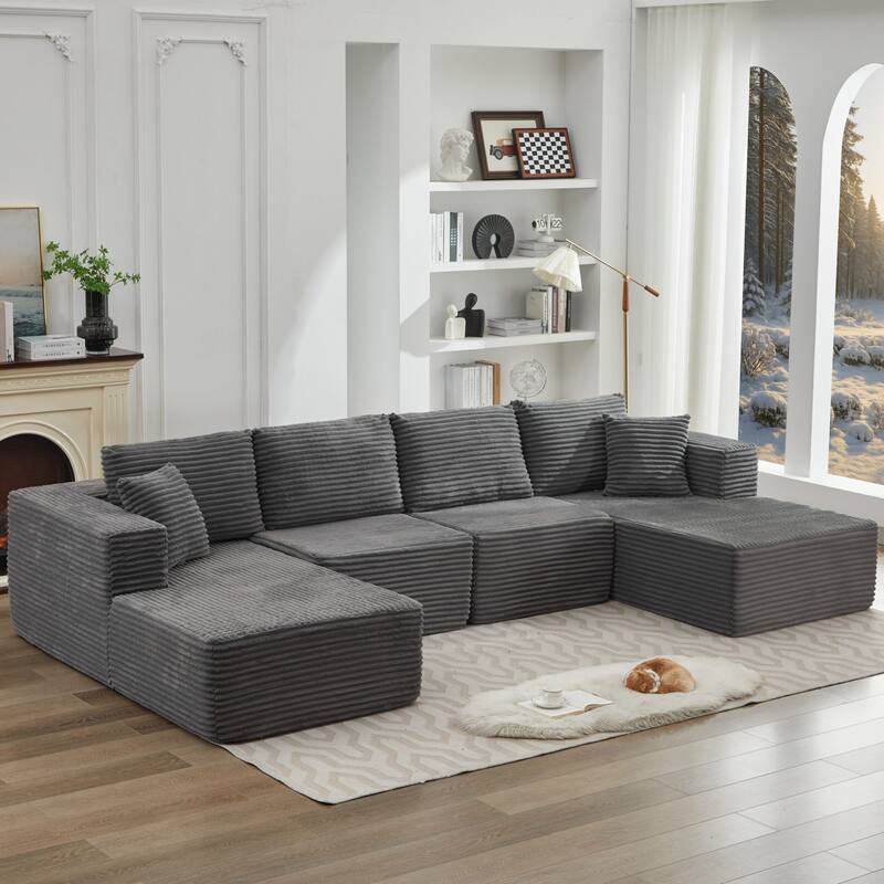 106" Cloud Sectional Couch Double Chaise Lounges,Deep Seat Modern Modular Sofa For Living Room,No Assembly Required