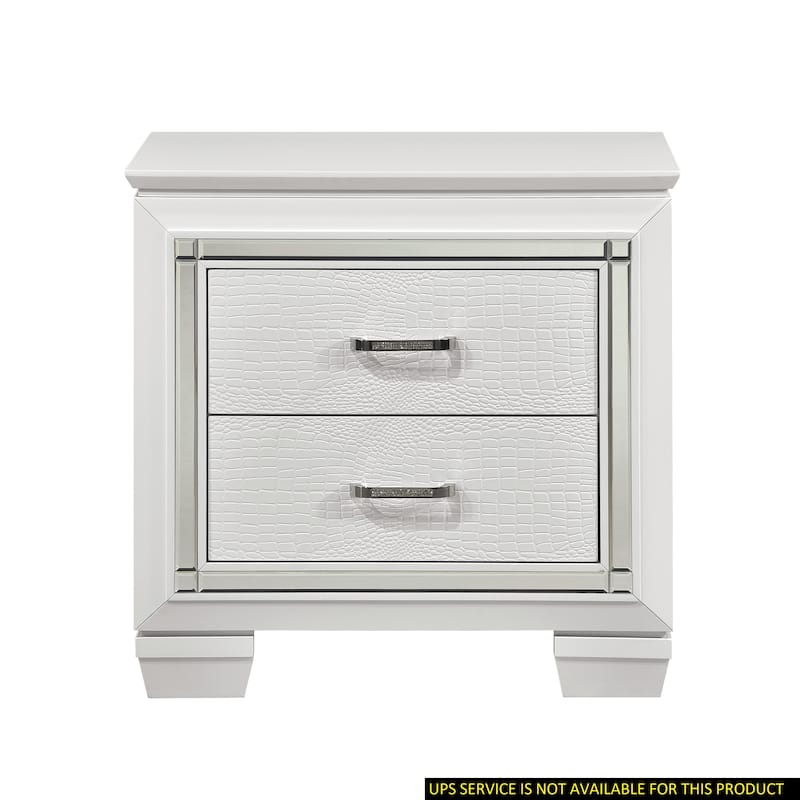 Nightstand of Embossed Front Modern Bed Side Table - White