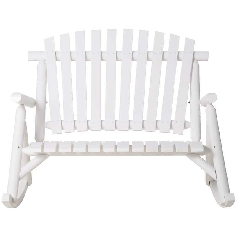 Outdoor Wooden Rocking Chair,Double-Person Rustic Adirondack Rocker With Slatted Seat