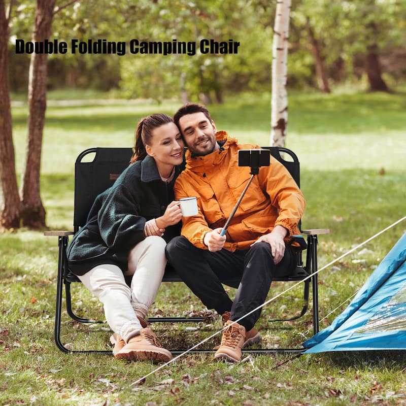 Double Folding Camping Chair - Black