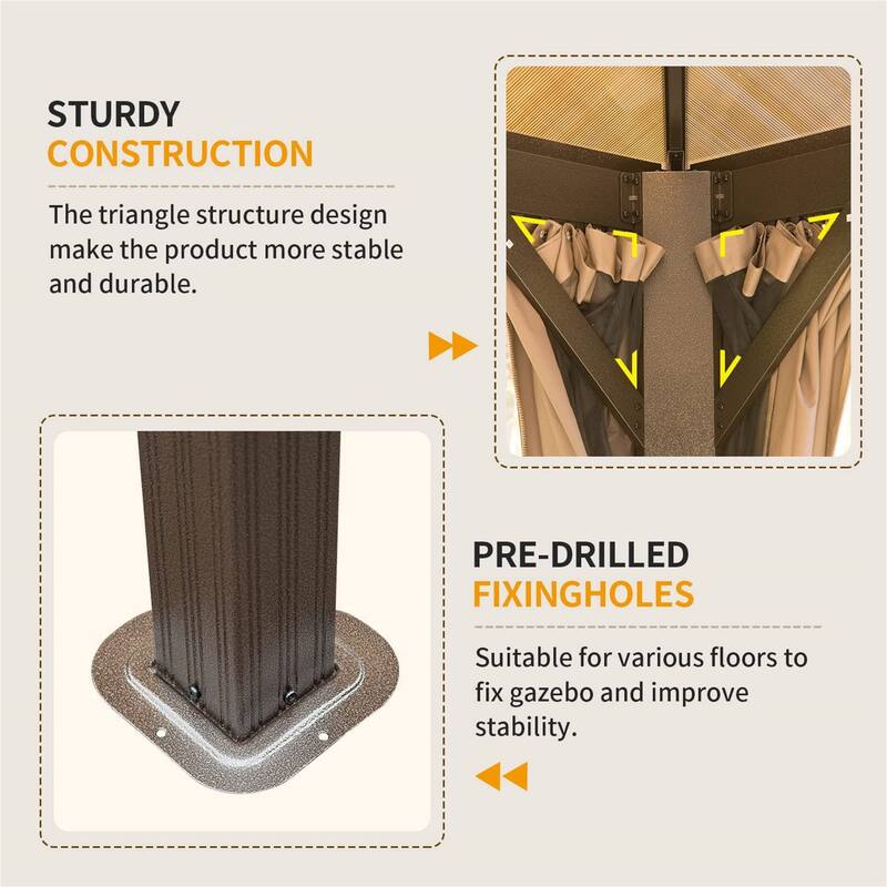 12x16ft Hardtop Aluminum Gazebo with Polycarbonate Double Roof, Bug Net & Curtains for Outdoor Patio, Garden, Backyard