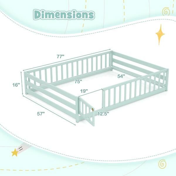 dimension image slide 5 of 6, Costway Full Size Floor Bed with Full Length Safety Guardrails & Door