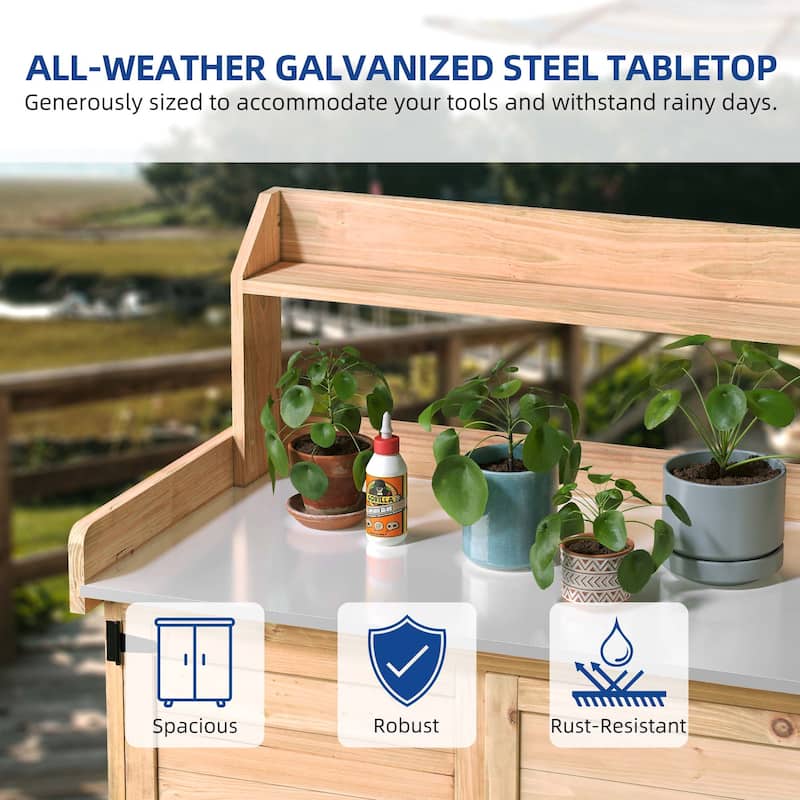 Moasis 47.4″H All Weather Outdoor Potting Bench Table Wooden Storage Cabinet with Foldable Pallet and Removable Plate