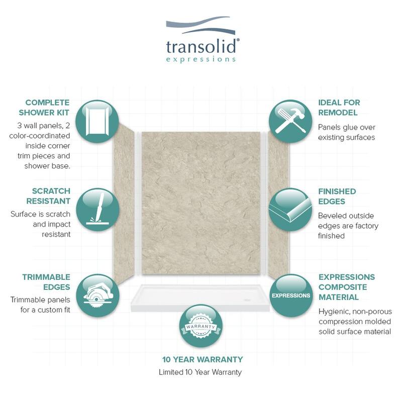 Transolid Expressions 60-in X 32-in X 72-in Glue to Wall Shower Kit - 32" x 60" x 72"