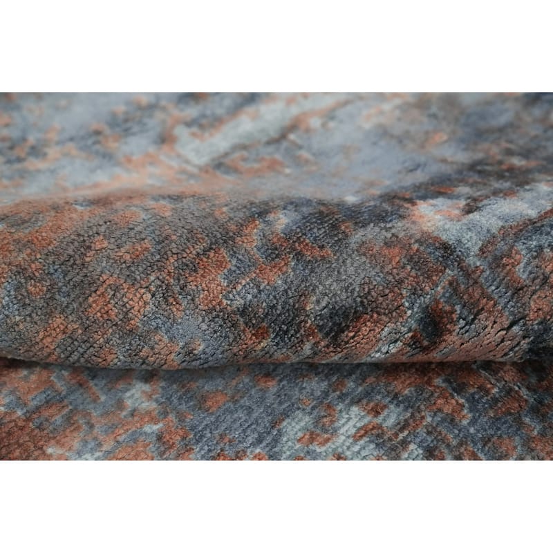 Hand Knotted Oriental Viscose Silk Carpet Modern Pictorial Multi-Colored Abstract Area Rug - 9' 11'' X 6' 5''