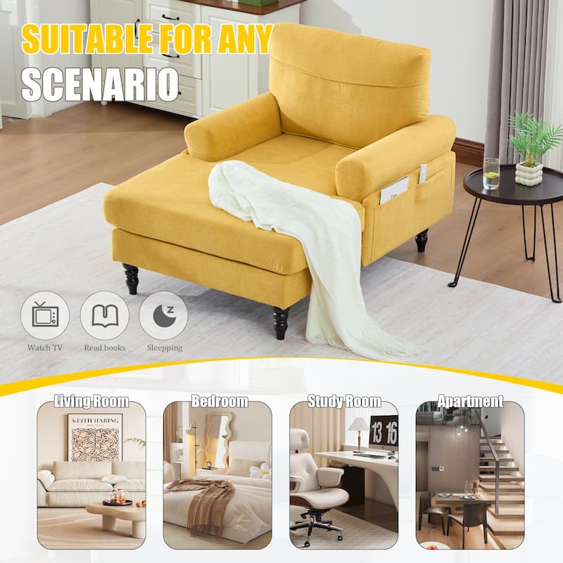 HOMEFUN Chenille Upholstered Wood Frame Recliner Single Sofa with Comfortable Armrests