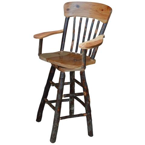 Hickory Panel Back Swivel Bar Chair with Arms