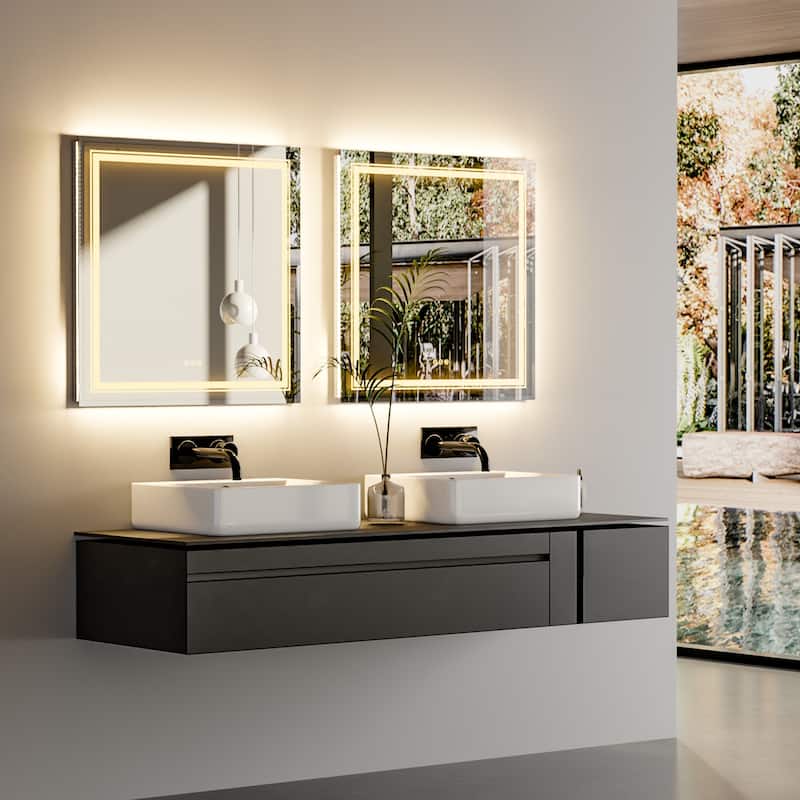 LED Bathroom Mirror with Dual Lights Backlit Mirror Square Anti-Fog - 36"x36"