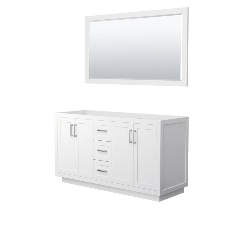 Wyndham Collection Miranda 60" Double Free Standing Vanity Cabinet - - White / Brushed Nickel Hardware