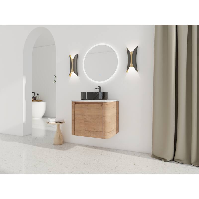 24'' Wall-Mounted Bathroom Vanity With Ceramic Art Sink & 1-Soft-Close Door,KD-Packing, Plywood