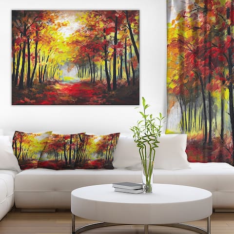 Designart - Walk Through Autumn Forest - Landscape Canvas Artwork Print