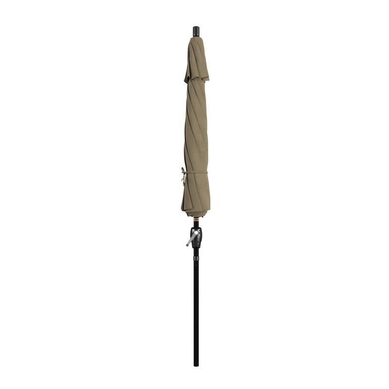 California Umbrella 9' Round Crank Lift Push Button Tilt Black Aluminum Patio Umbrella with Olefin Royal Blue Fabric