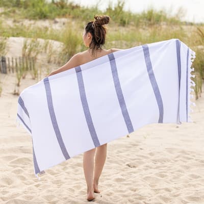 Superior Kai Stripe Fouta Beach Towel with Tassels - 35" x 68"