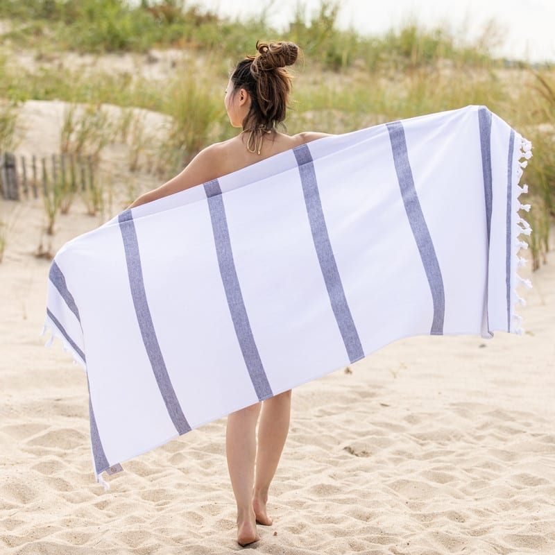 Superior Kai Stripe Fouta Beach Towel with Tassels - 35" x 68"