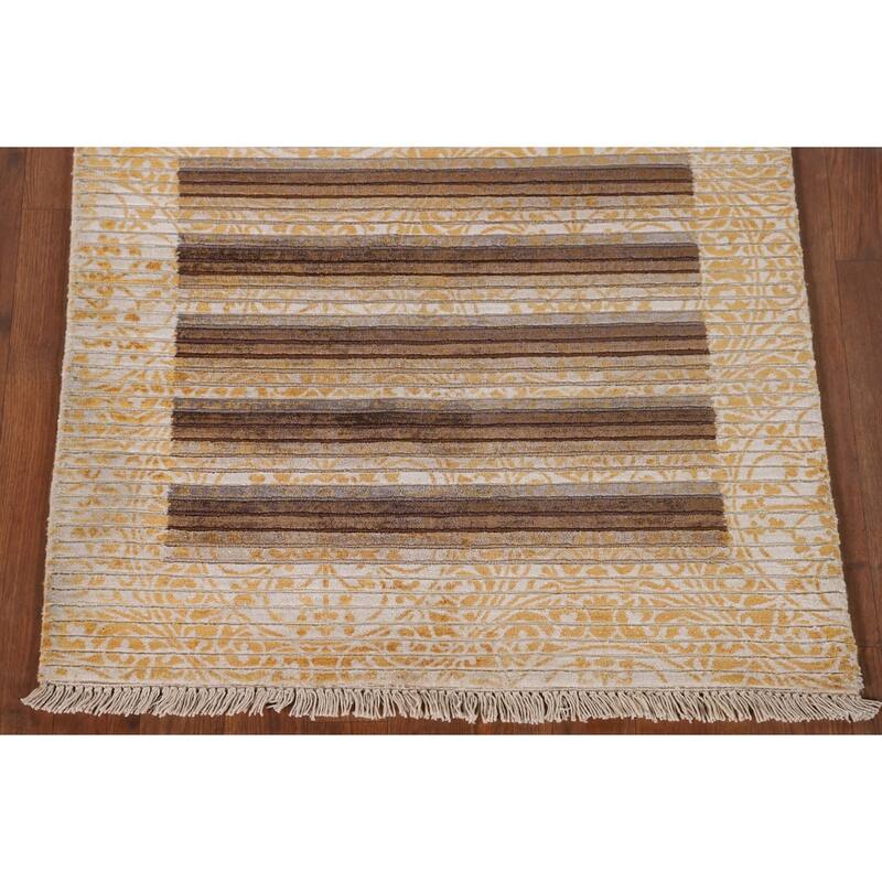 Yellow Modern Abstract Accent Rug Handmade Wool Carpet - 2'8"x 4'11"