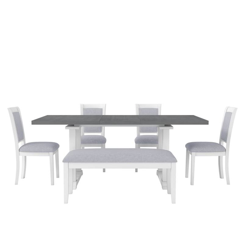 76.9" Extendable Dining Table with 4 Upholstered Chair and 1 Bench