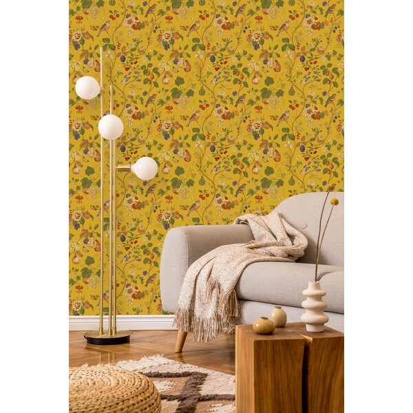 Fruits Tree with Birds Wallpaper Peel and Stick and Prepasted On